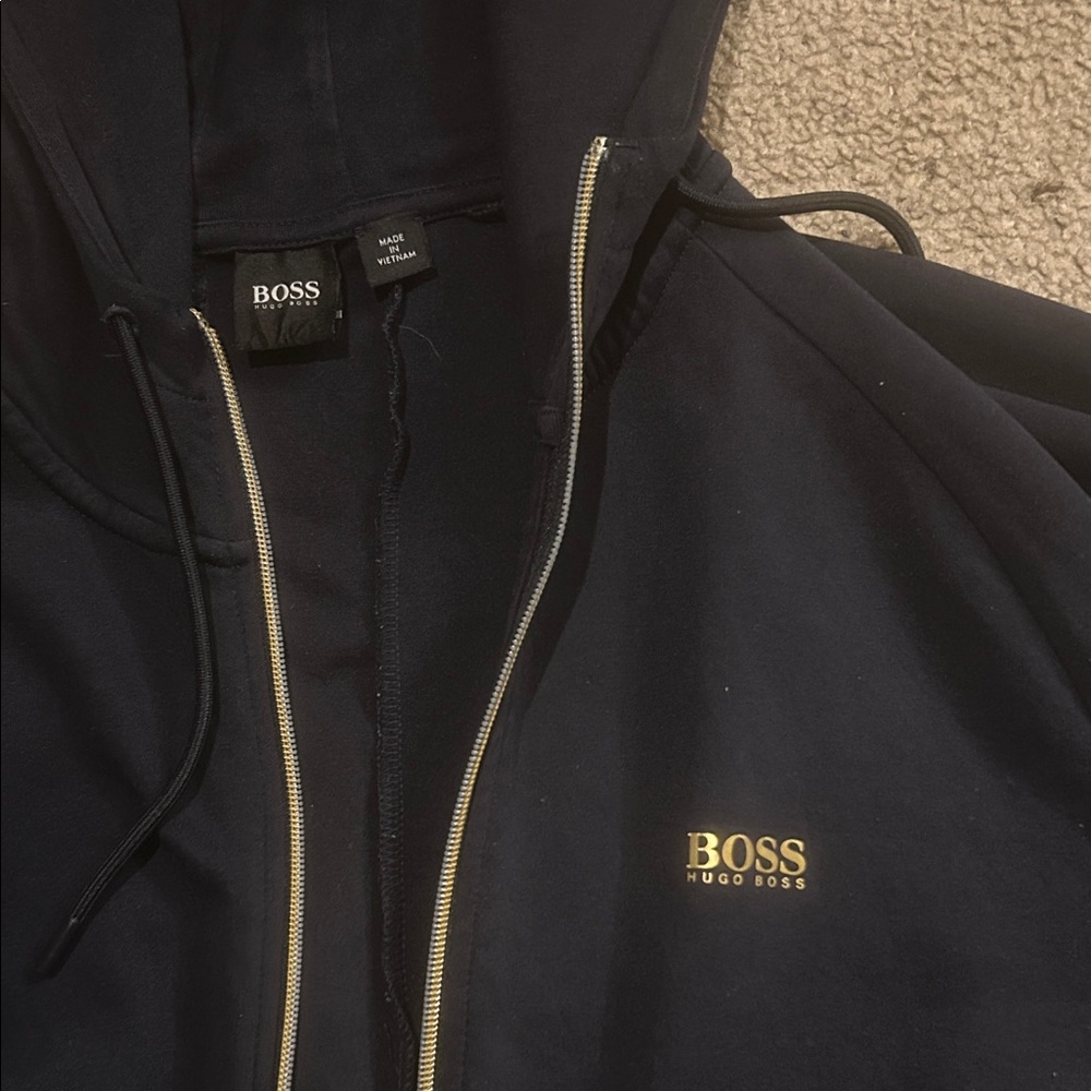 Hugo Boss Navy Hoodie with Gold Accents